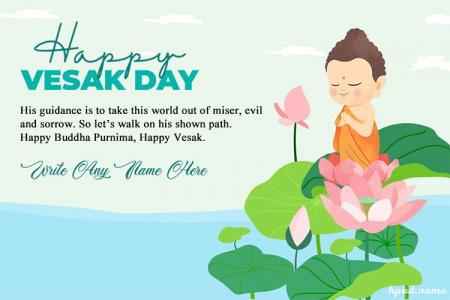 Write Name On Happy Vesak Day Image With Buddha Background