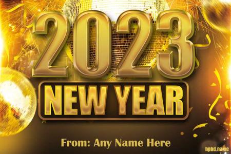 Golden Happy New Year 2023 Wishes Card With Name