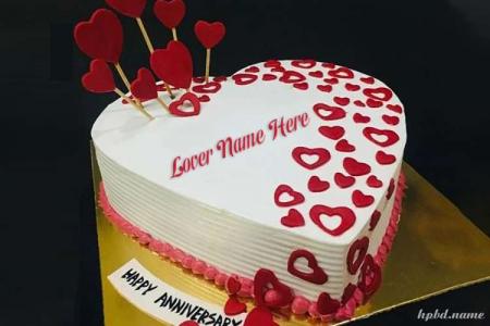 Wedding Anniversary With Heart Cake With Name On It
