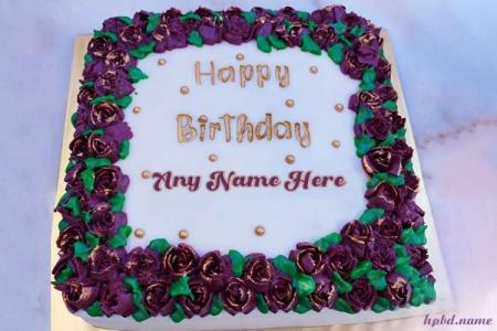 Happy Birthday Flower Purple Cake With Name Edit