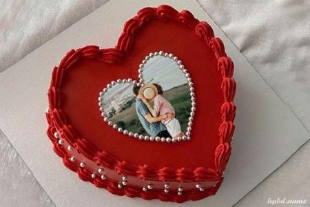 Romantic Red Heart Birthday Cake With Photo