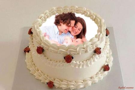 Luxury Cream Birthday Cake Template With Photo
