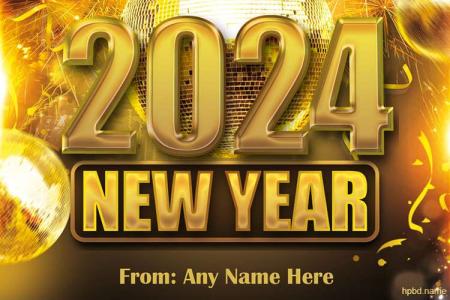Golden Happy New Year 2024 Wishes Card With Name