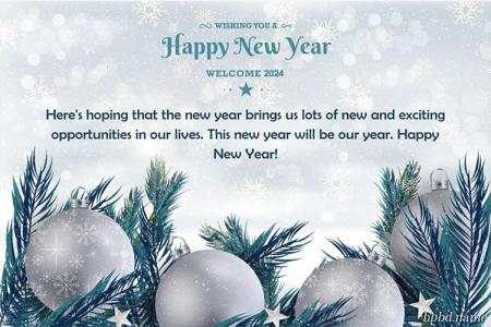 Happy New Year 2024 Card With Silver Ball Background