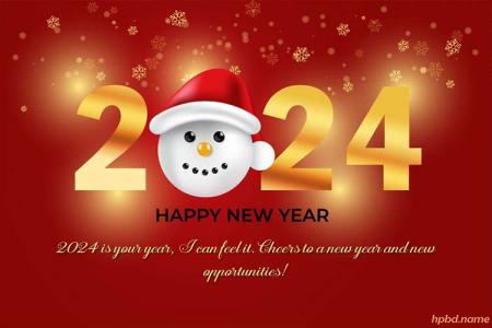 Snowman Happy New Year 2024 Greeting Cards