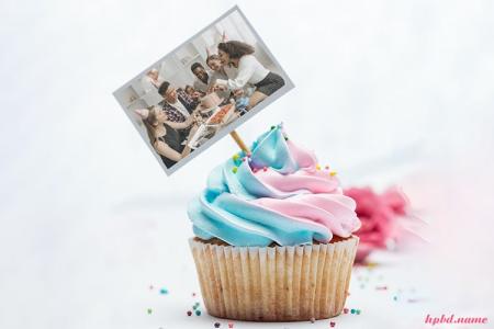 A Cute Small Birthday Cupcake Decorated With A Small Photo