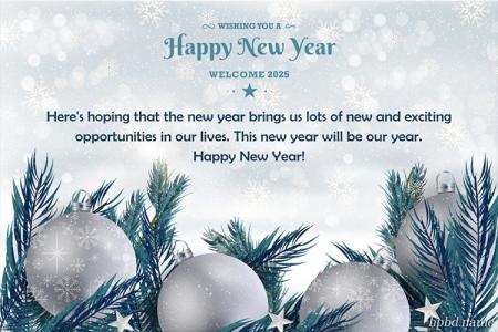 Happy New Year 2025 Card With Silver Ball Background