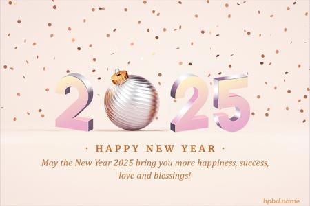 Happy New Year 2025 Greeting Card With Golden Ribbon Elegant