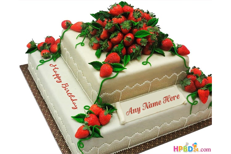 Latest Strawberry Birthday Cake With Name Images