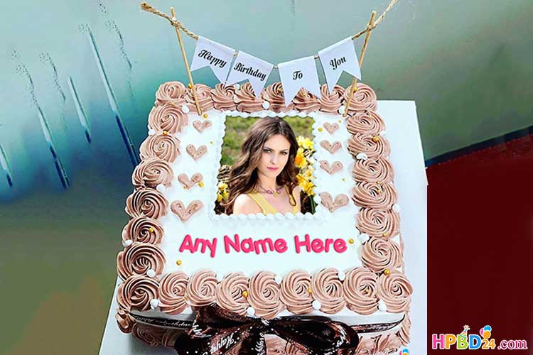 Lovely Birthday Cake With Names And Photos Frame