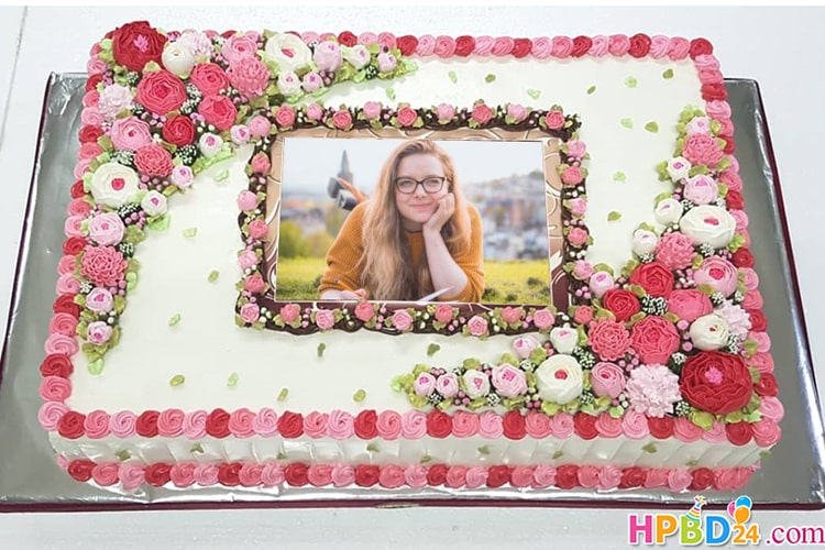 Happy Flower Birthday Cake With Photo Edit