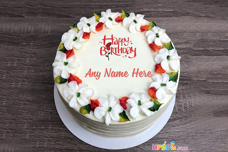 Write Name on Flower Cake Images