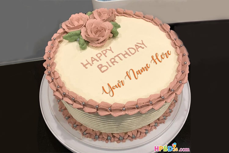 Pink Buttercream Roses Birthday Cake With Name Editor