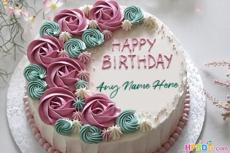 Flower Buttercream Roses Cake With Name Online
