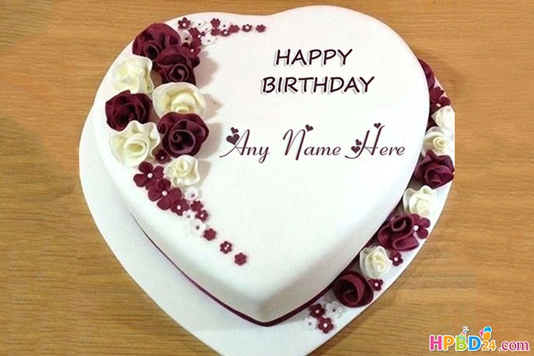 Romantic Heart Shaped Birthday Cake With Name Edit