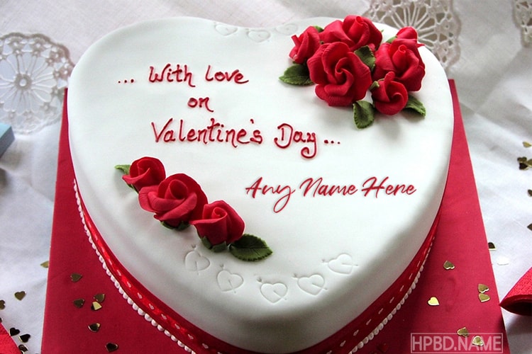 Romantic Rose Valentine Cake With Name Edit