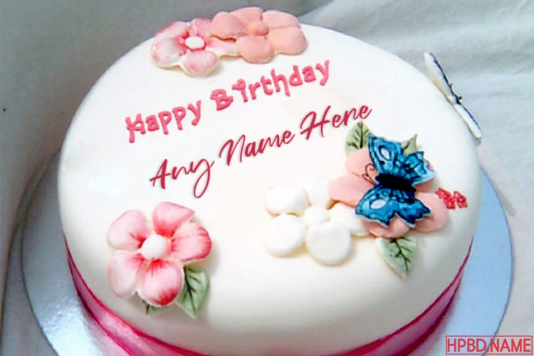 Write Name On Pink Flowers Birthday Cake With Name Edit