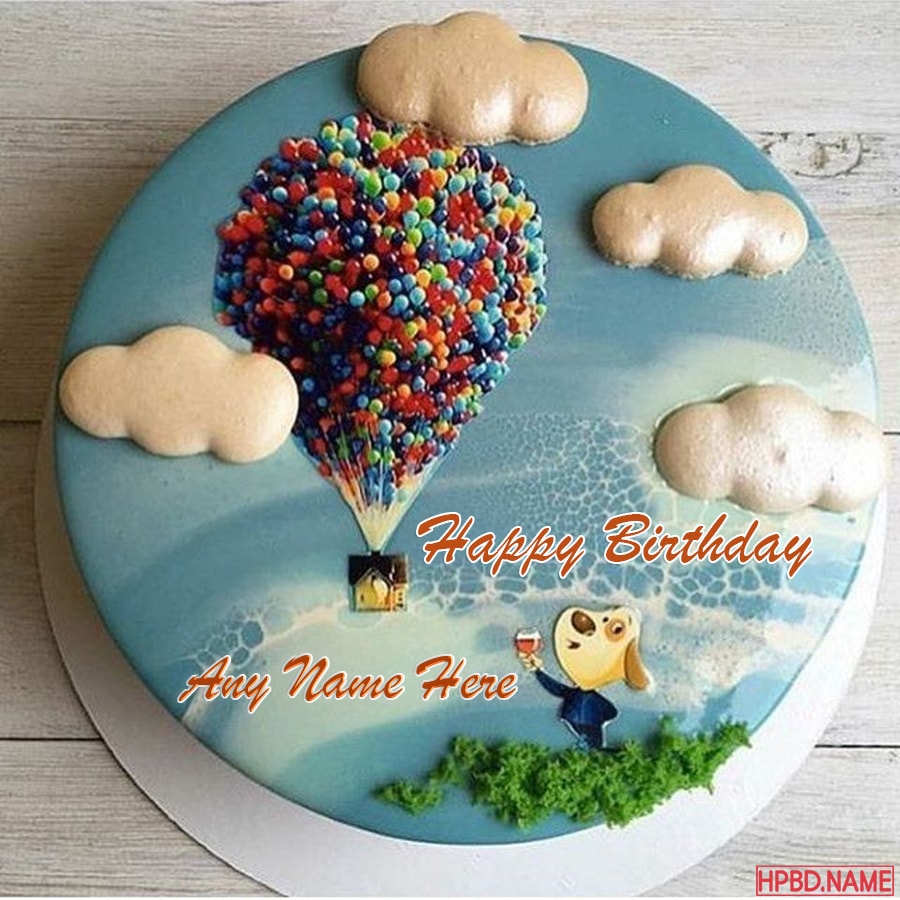 Happy Balloon Birthday Cake for Kid With Name Edit