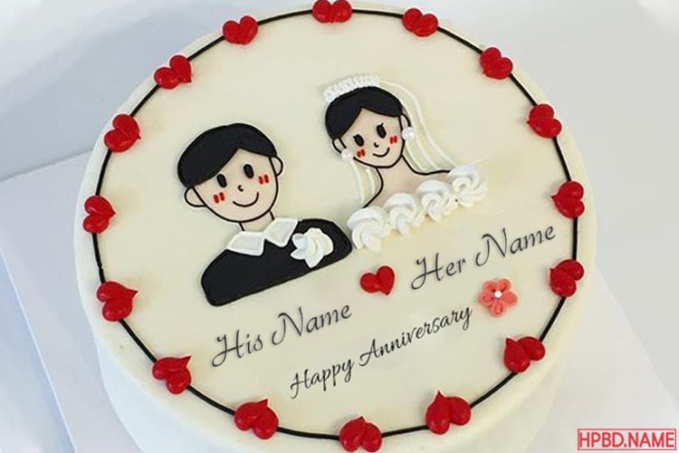 Happy Wedding Anniversary Cake with His/ Her Name