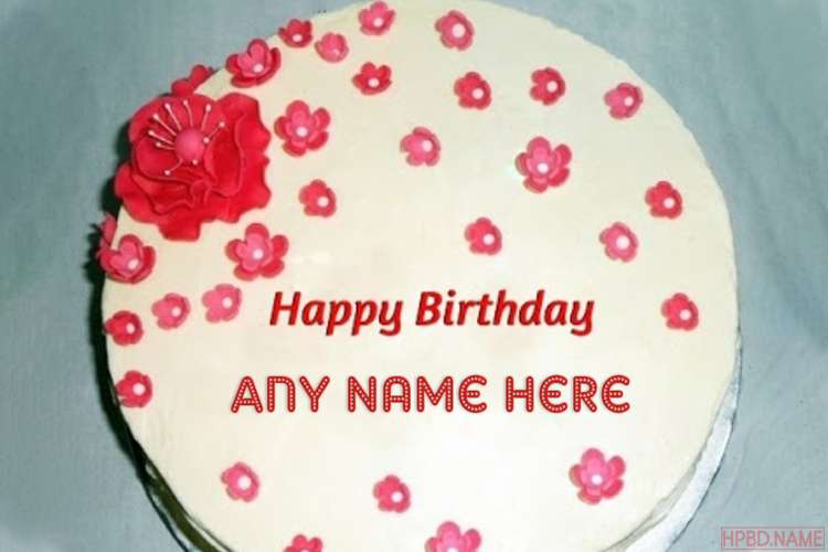 Little Flowers Birthday Cake With Name Editing