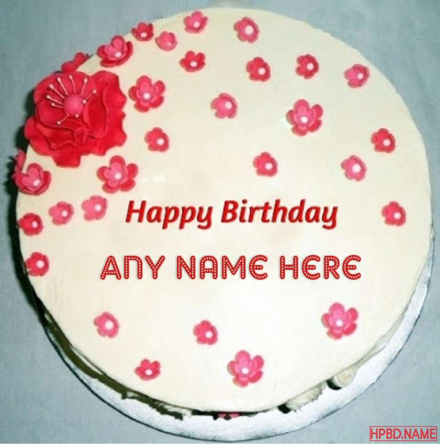 Little Flowers Birthday Cake With Name Editing