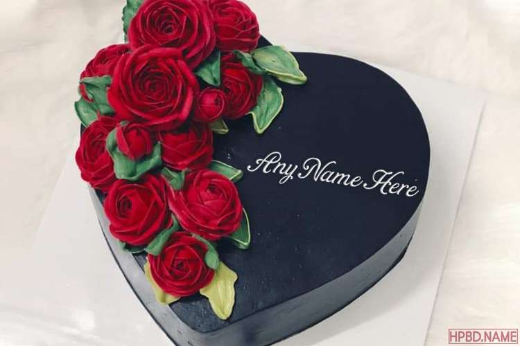 Red Rose Heart Birthday Cake With Name Edit