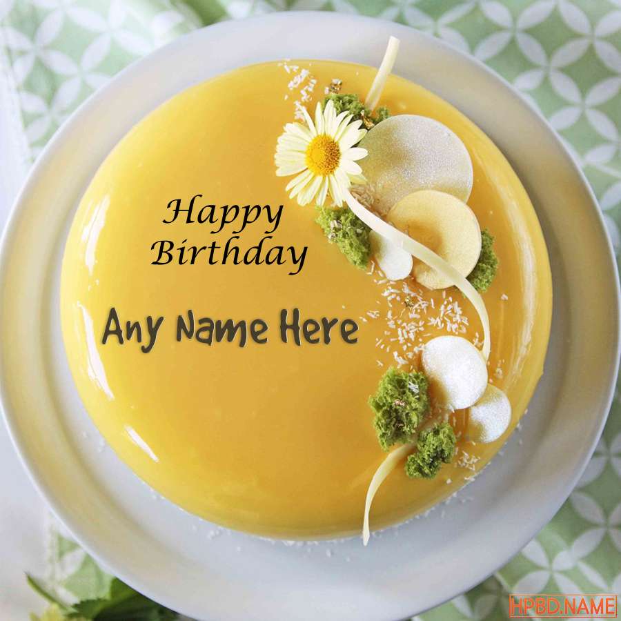 Beautiful Yellow Fruit Birthday Wishes Cake With Name