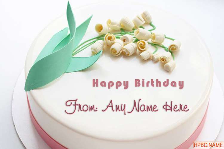 Generate Name On White Flower Birthday Cake