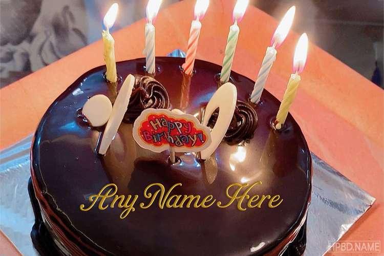 Get Your Name On Black Chocolate Birthday Cake With Candles