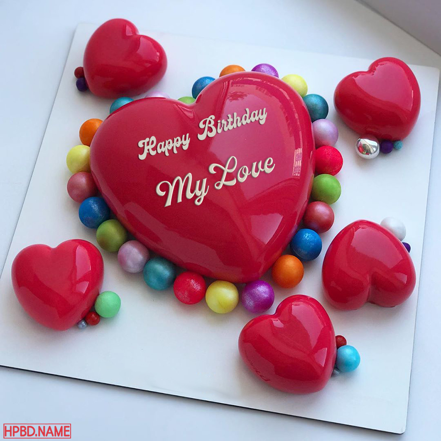 Beautiful Red Heart Name Birthday Cake Online