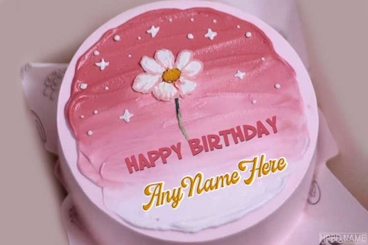 Lovely Pink Flower Birthday Cake With Your Name