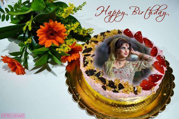Happy Birthday Flower Cake With Photo Frames
