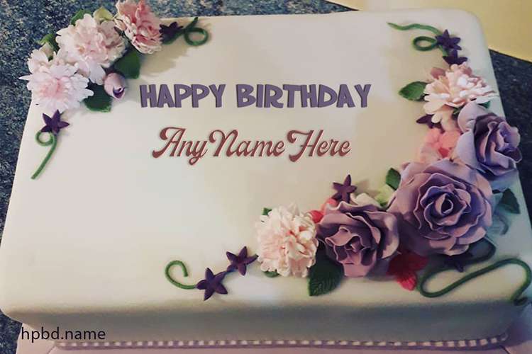 Latest Purple Flower Happy Birthday Cake By Name Editing