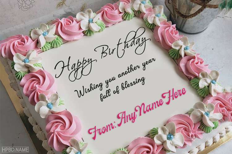 Write Name On Pink Rose Flower Birthday Cake Pics