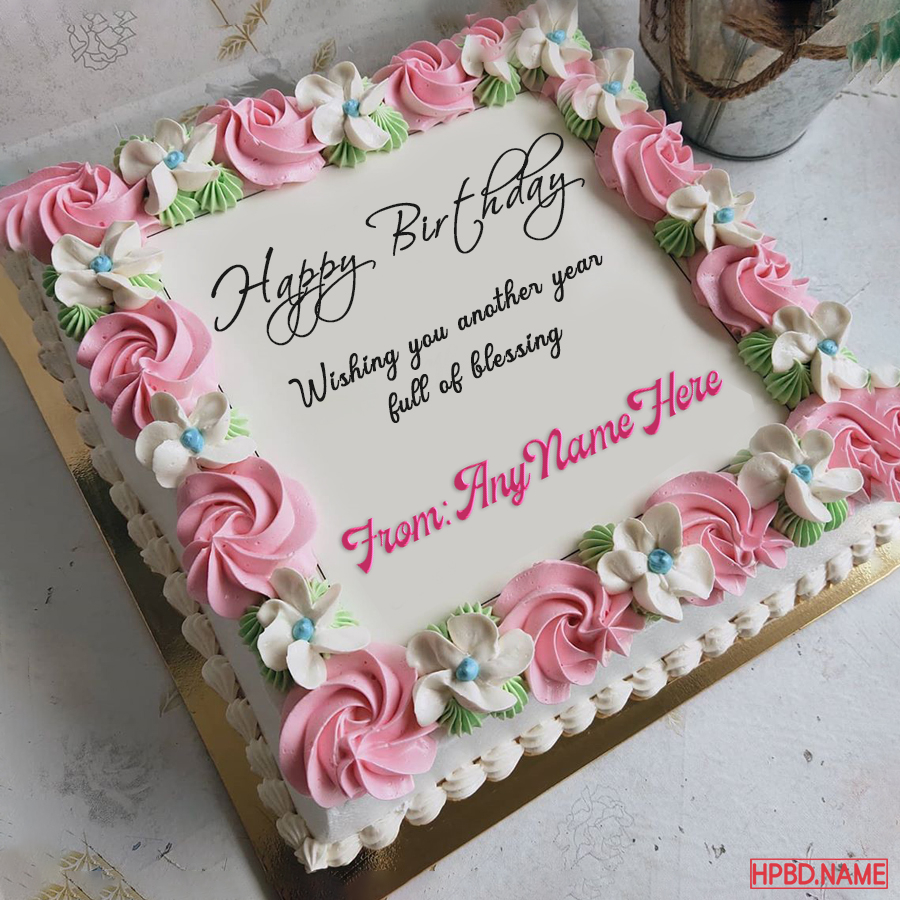 Write Name On Pink Rose Flower Birthday Cake Pics