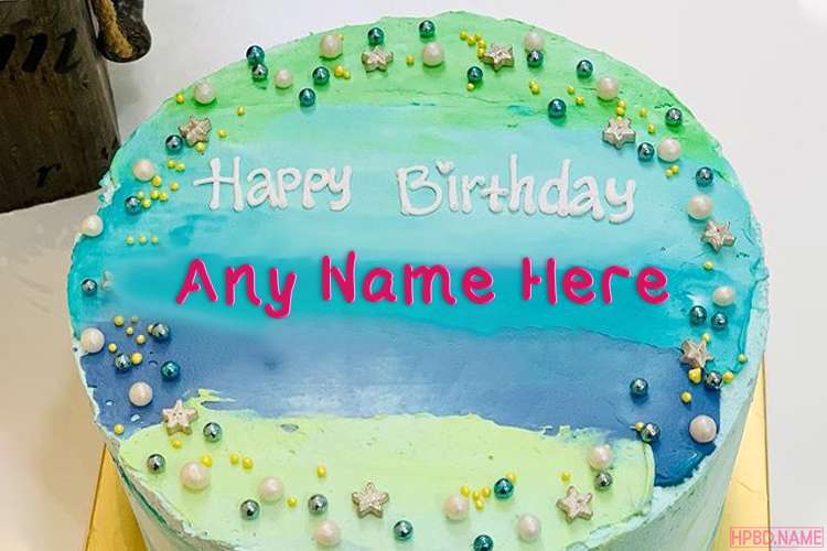 Ocean Blue Birthday Cake With Your Name
