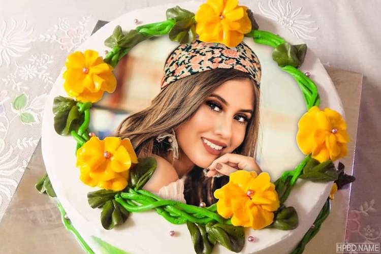 Beautiful Yellow Flower Birthday Cake With Your Photo