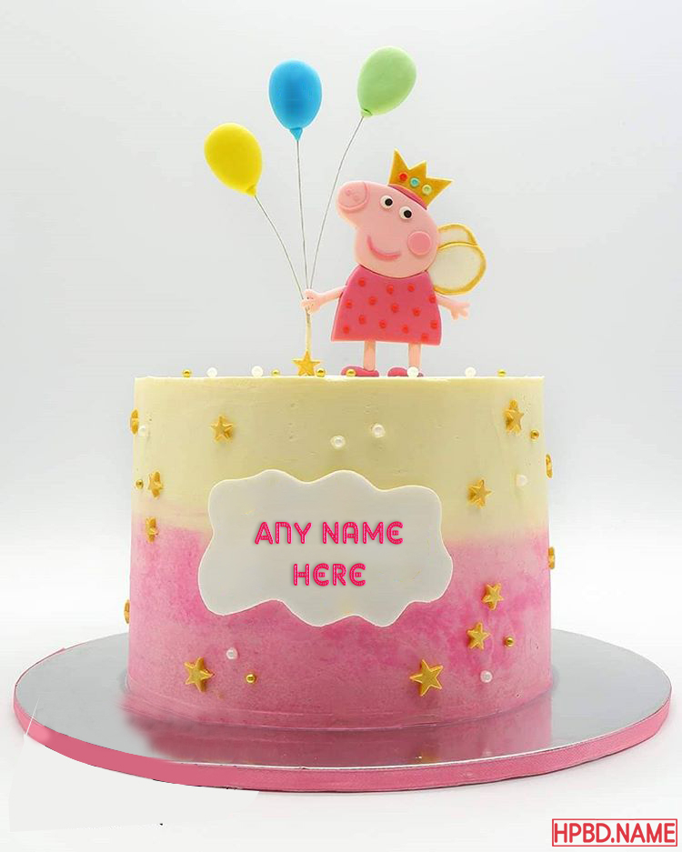 Write Name on Princess Peppa Pig Birthday Wishes Cake Online