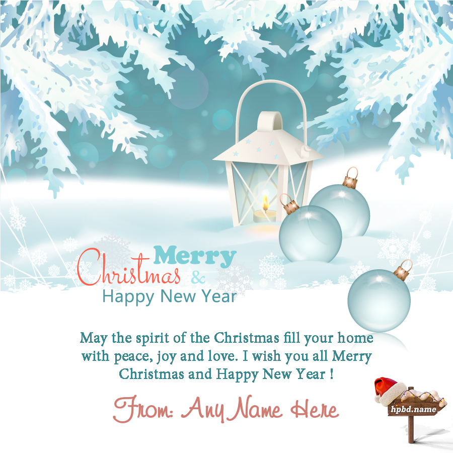 Winter Christmas And New Year Wishes Card With Name