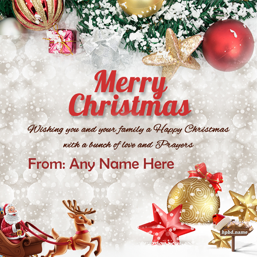 Online Name Writing For Merry Christmas Greetings Card