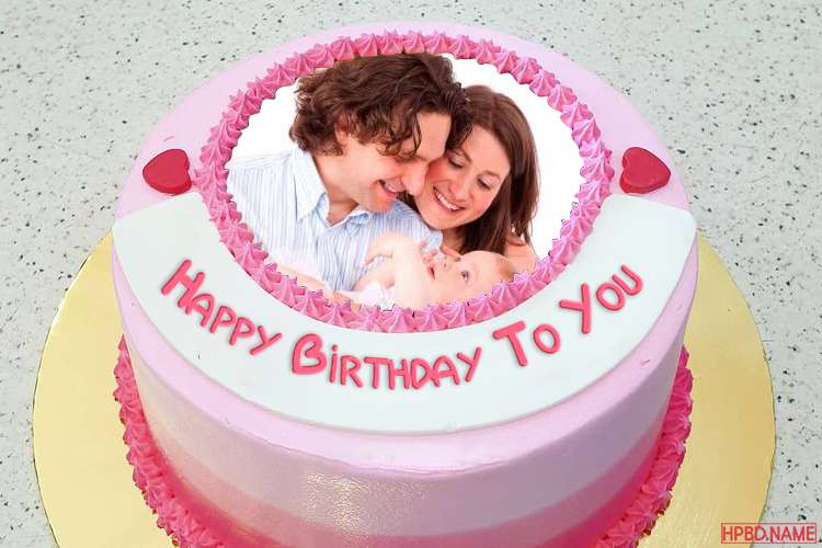 Lovely Pink Birthday Wishes Cake With Name And Photo