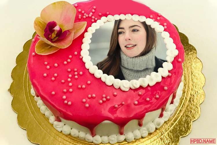 Photo On Lovely Red Birthday Cake