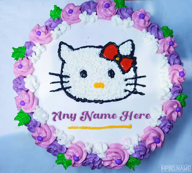Write Name On Happy Hello Kitty Birthday Cake For Kids