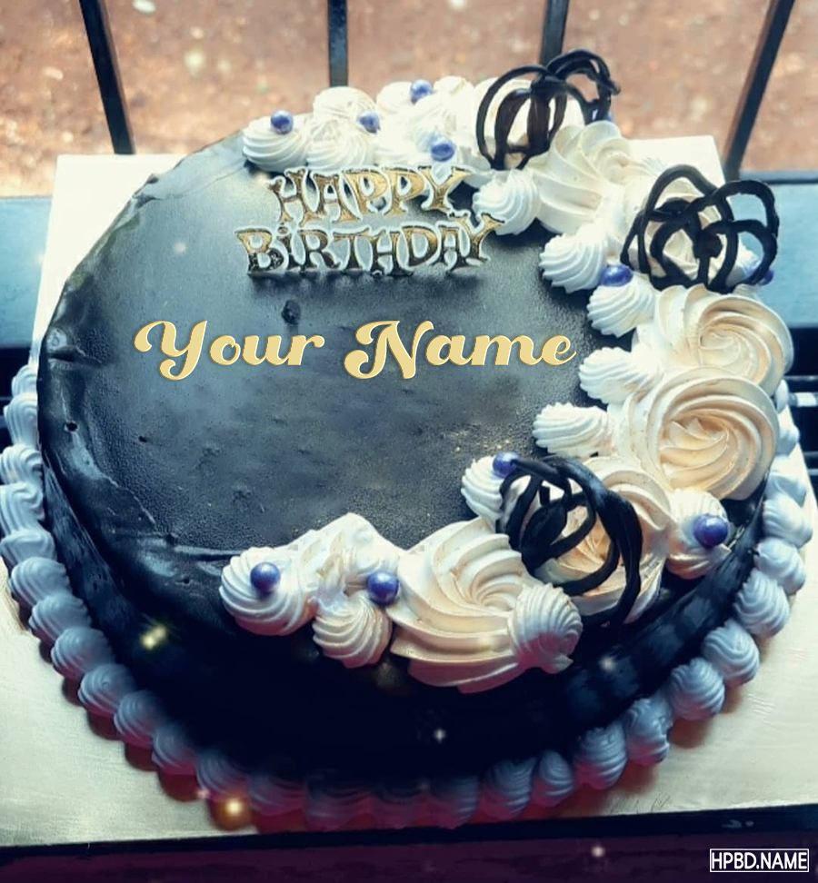 Write Name On Dark Chocolate Birthday Wishes Cake