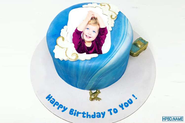 Lovely Blue Birthday Cake With Name And Photo