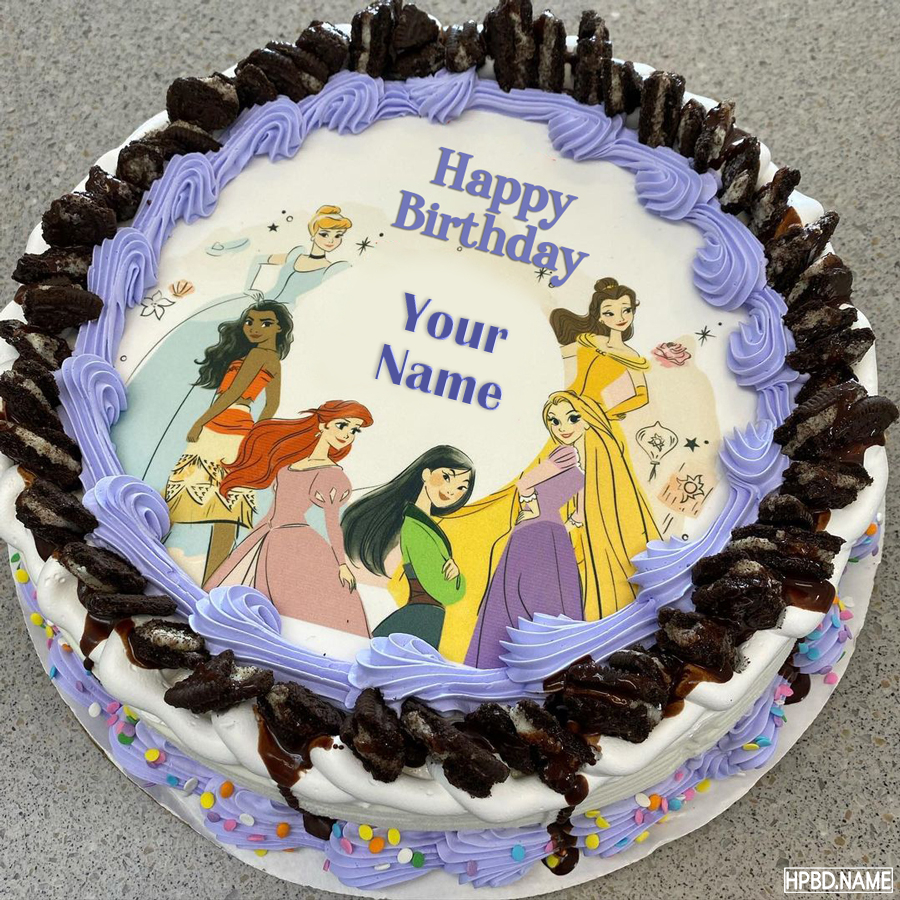 Princess Happy Birthday Wishes Cake With Kids Name