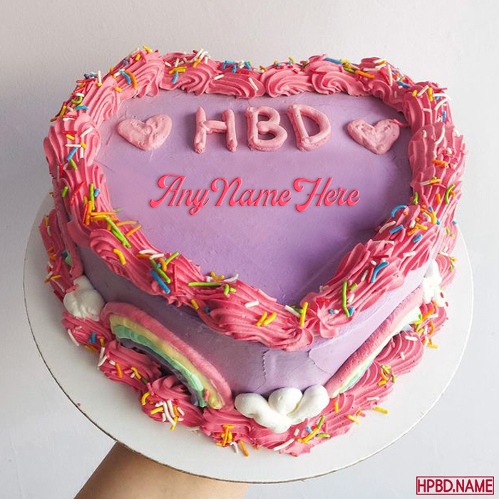 Pink Heart Shaped Birthday Cake With Name Edit Pink Heart Shaped Birthday Cake With Name Edit