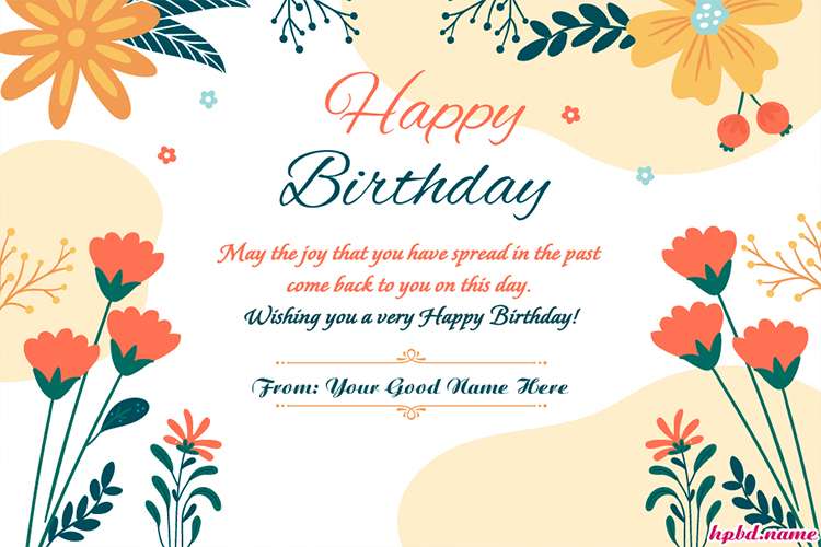 Lovely Floral Happy Birthday Card With Name
