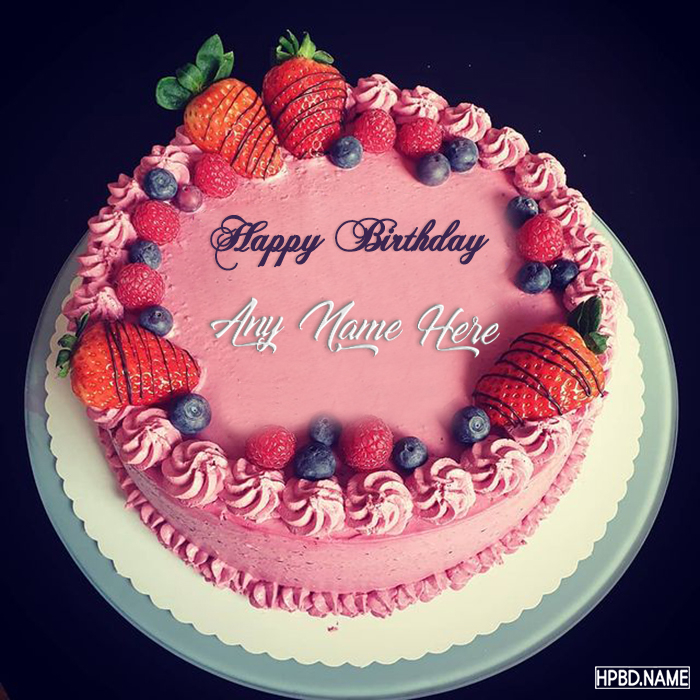 Fruity Strawberry Birthday Cake With Name Edit
