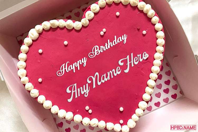Write Your Name On Romantic Pink Heart Birthday Cake